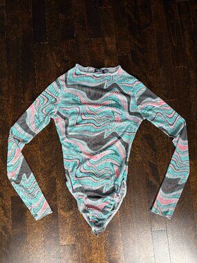 Sheer funky long sleeve bodysuit